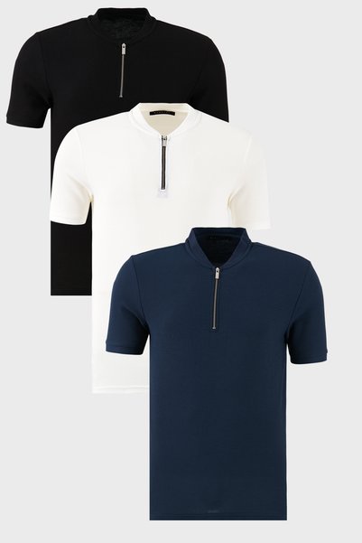 Cotton Regular Fit Half Zipper College Collar 3 Pack t Shirt Men t Shirt 5902653S3