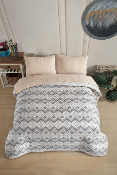 Double Patterned Quilted Double Sided Colorful Pique Bedspread Set 200X230 cm (Without Sheets)