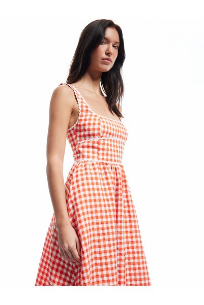 Square Neck Red Below Knee Women's Dress 5Sak80174Ew