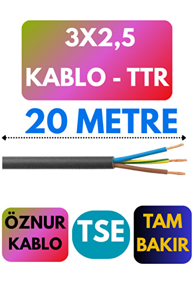 Öznur 3X2.5 TTR кабел опции за метар (црн) 20 МЕТРИ