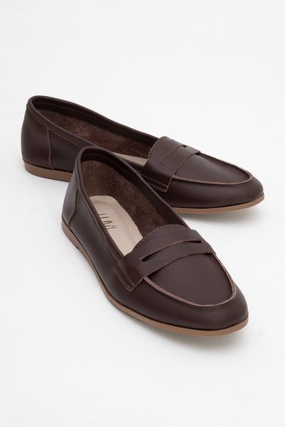 F02 Brown Skin Genuine Leather Women's Loafer Shoes