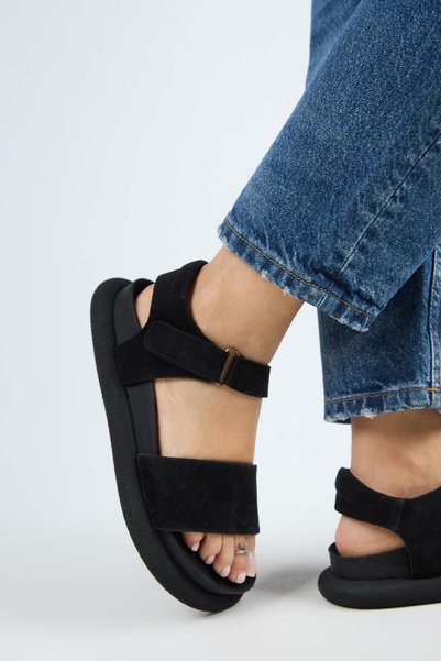 Bronx Women's Genuine Leather Scarf Velcro Black Sandals