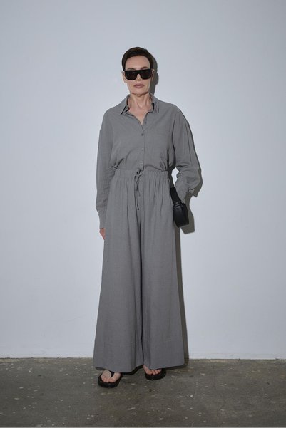 Gray Cool Palazzo Linen Trousers