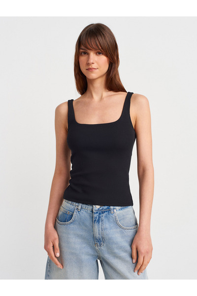 21057 Wide Strap Cotton Top-Black
