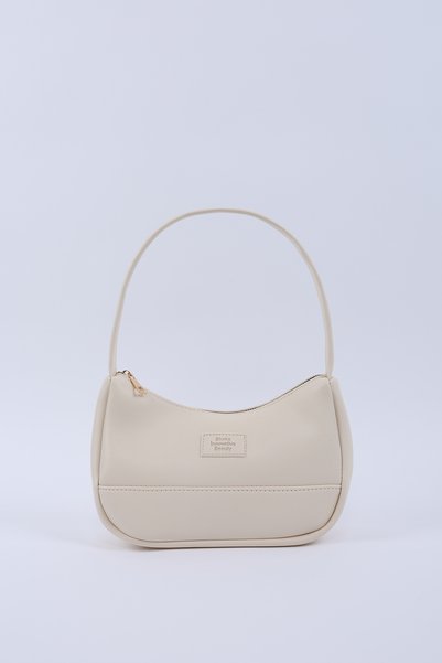 Cream Shk229 Faux Leather, Zippered Single Compartment, Baguette Model Hand, Arm and Shoulder Bag