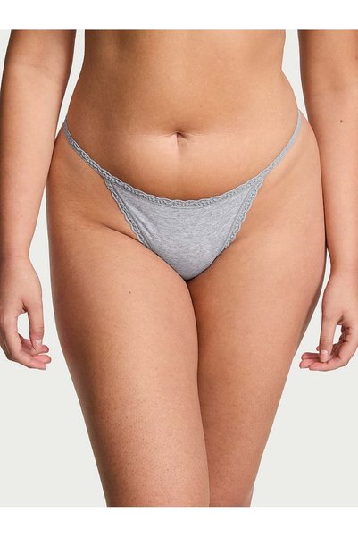 Lace cotton v-string panties