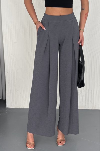 Women's Gray Front Pleated Palazzo Trousers