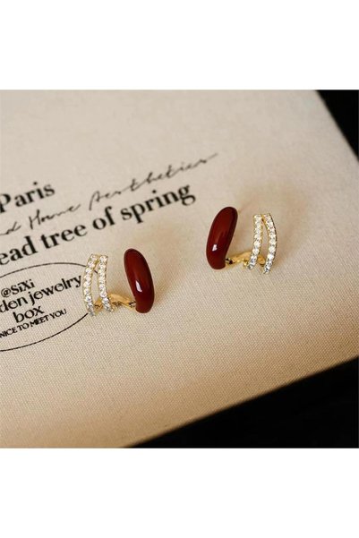 Burgundy 3-Piece Hoop Look Earrings
