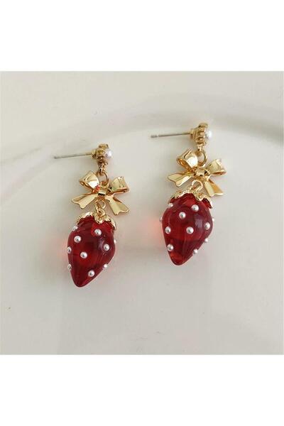 Bow Pearl Strawberry Earrings