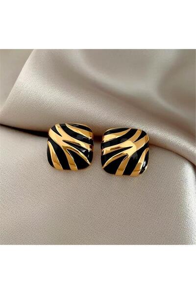 Black Gold Zebra Pattern Square Earrings