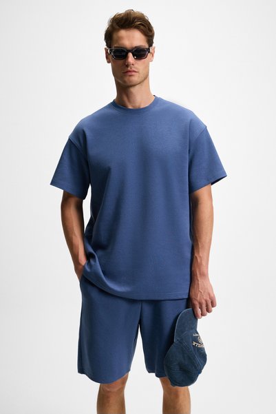 Donyel Men's Crew Neck Short Sleeve Regular Indigo T-Shirt