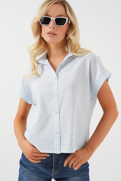 Women's Striped Short Sleeve Shirt 20324 - Light Blue