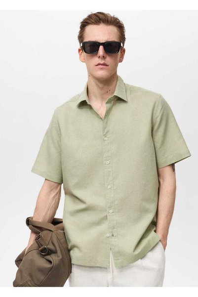Linen blend short-sleeved shirt