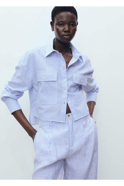 Striped Crop Shirt with Pockets
