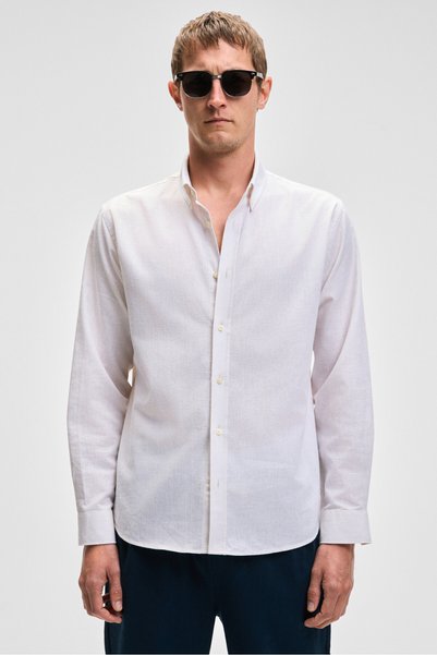 Lasse Men's Shirt with Collar and Cuffs, Long Sleeve, Regular Fit, Linen Blend, Beige Shirt