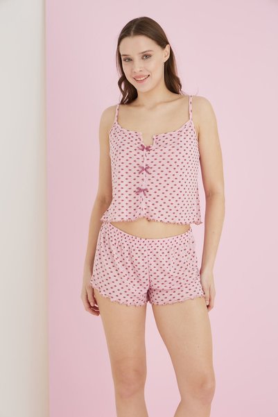 Jacquard Viscose Thin Strap Ribbon Shorts Set