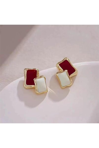Burgundy Cream Rectangular Earrings