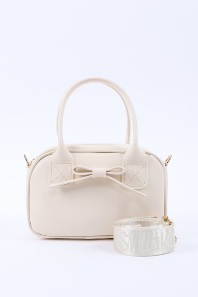 Cream Shk217 Bow Faux Leather, Single Compartment, Zipper, Column Strap, Hand, Arm and Shoulder Bag