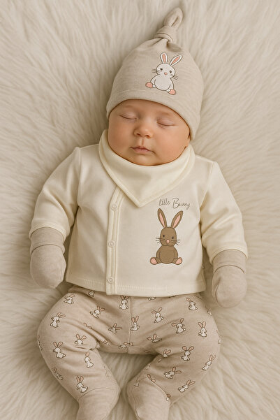 Little Bunny екру-беж меланж сет од 5 дела за излез од болница за новороденче