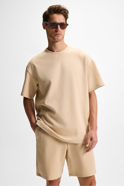 Donyel Men's Crew Neck Short Sleeve Regular Beige T-Shirt