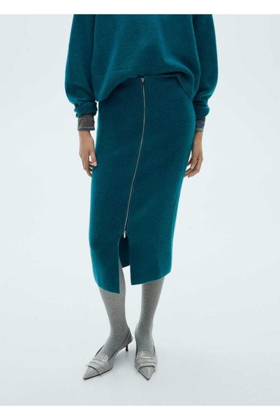 Zippered Knitwear Midi Skirt