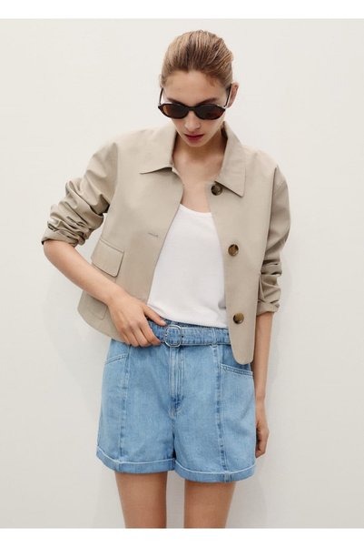 Paperbag Belted Denim Shorts