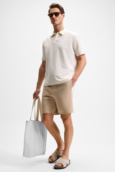 Kepa Men's Elastic Waist Relaxed Fit Beige Shorts with Pockets
