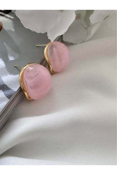 Pink Variegated Stone Curved Earrings