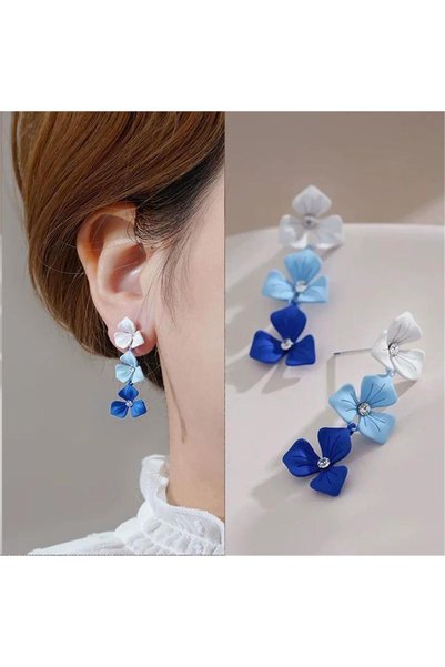 White Blue Navy Flower Earring