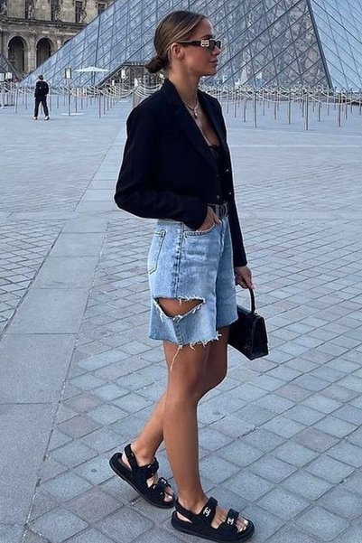Blue High-Waist Side Slit Denim Shorts Mg1477