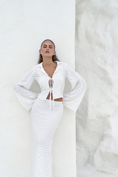 Rania Ecru Shirt Skirt Set