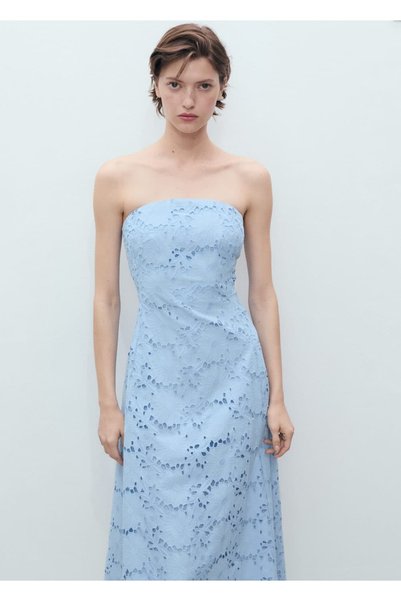 British Embroidered Strapless Dress