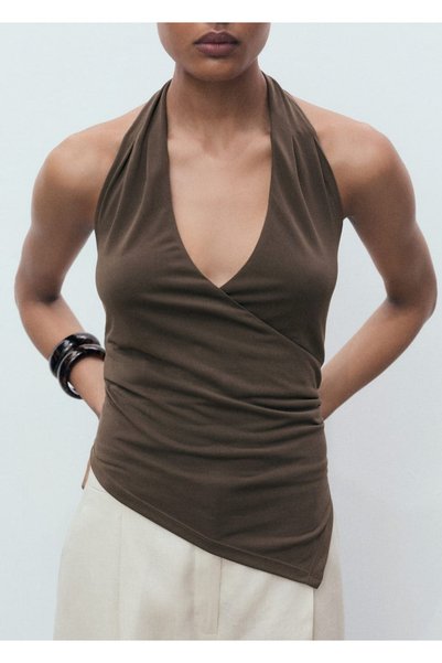 Halter neck double-breasted blouse