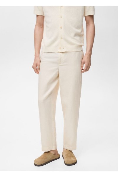 Linen Blend Elastic Waisted Trousers