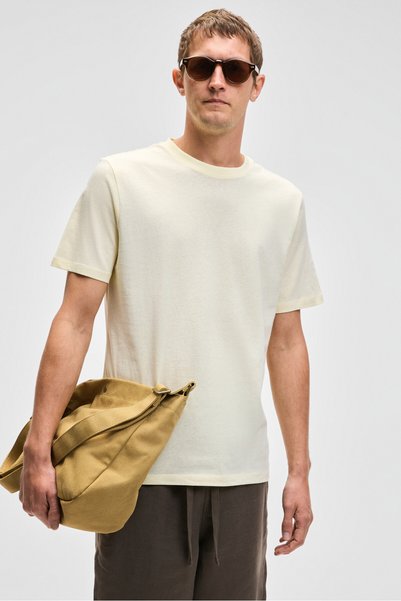 Mocassin Men's 100% Cotton Relaxed Fit Round Neck Short Sleeve Yellow T-Shirt