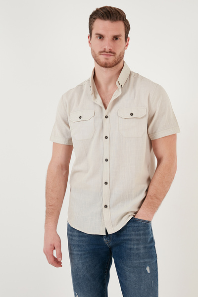 Button Collar Cotton Slim Fit Pocket Shirt Men's Shirt Cf21S 111153