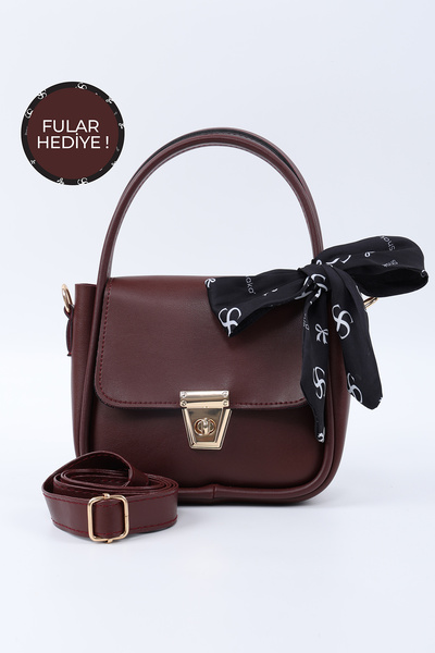 Claret Red Shk235 Faux Leather Single Compartment Handbag and Shoulder Bag with Scarf Gift