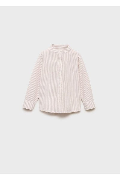 Mao Collar Striped Shirt