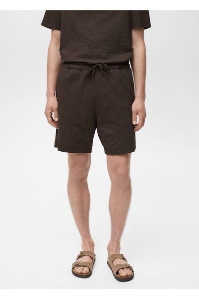 Seersucker Fabric Lace-Up Bermuda Shorts