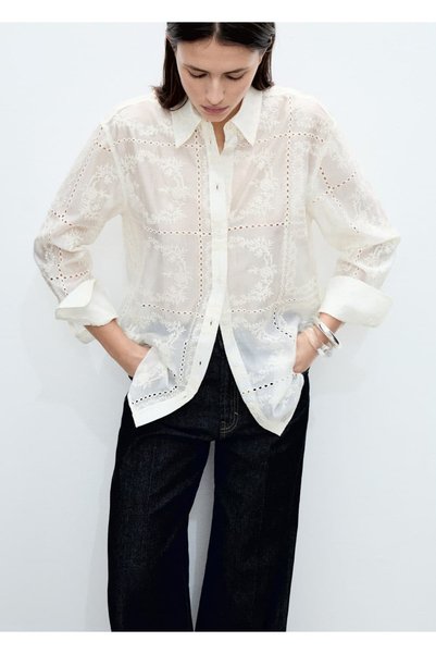 Flower Embroidered Lyocell Shirt