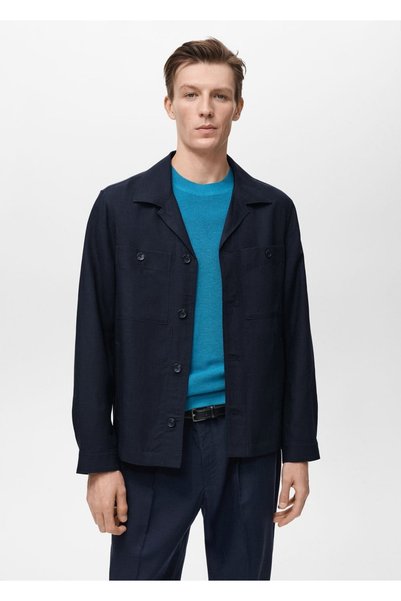 Linen Lyocell Shirt Jacket with Pockets