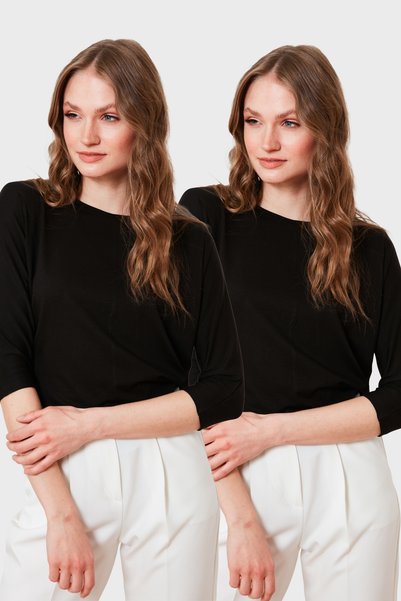 Standard Fit Crew Neck Three Quarter Sleeve 2 Pack Blouse Bluz 5861416Ys2