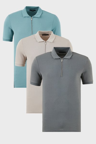 Cotton Regular Fit Half Zipper 3 Pack Polo Neck t Shirt Men's Polo Neck t Shirt 590