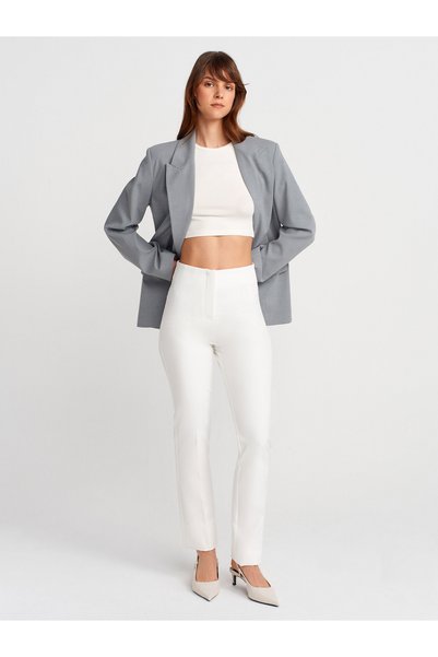 71664 Pencil Flared Leg Trousers-White