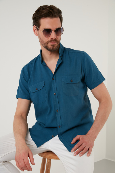 Button Collar Cotton Slim Fit Pocket Shirt Men's Shirt Cf21S 111153