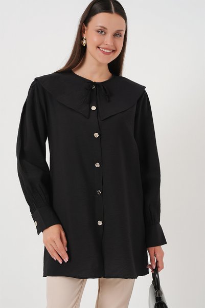 Women's Baby Collar Long Tunic 5967 - Black