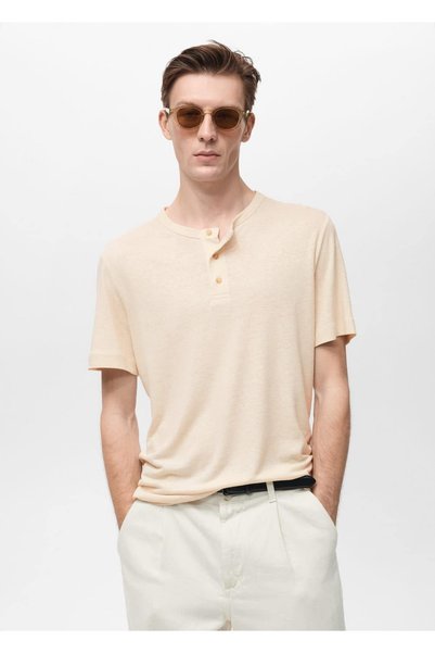 T Shirt with Buttons Linen Blend