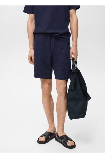 Seersucker Fabric Lace-Up Bermuda Shorts