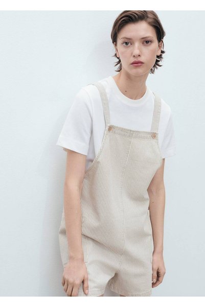 Striped denim overalls