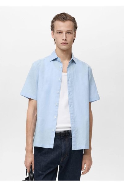 Linen blend short-sleeved shirt
